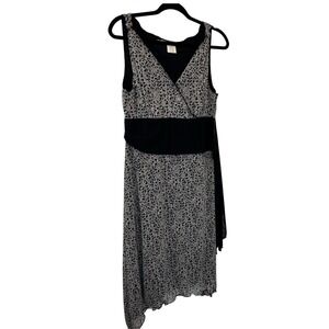 Max Studio Black White Floral Print Asymmetrical Hem Midi Dress Women Size M